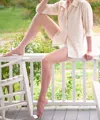 Finley Sirena Smocked Sleeve Stripe Blouse In Natural/white In Beige