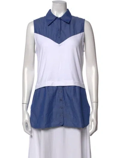 Pre-owned Finley Sleeveless Button-up Top In Blue