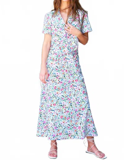 Finley Slim Whimsy Floral Maxi Skirt In White Multi