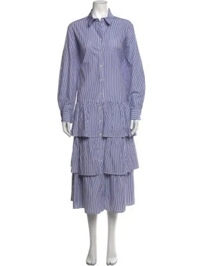 Pre-owned Finley Striped Long Dress In Blue/white