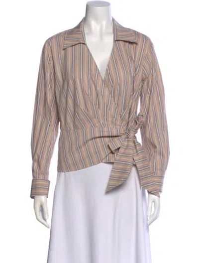 Pre-owned Finley Striped Long Sleeve Blouse In Neutral
