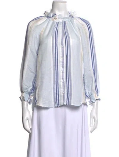 Pre-owned Finley Striped Long Sleeve Blouse In White