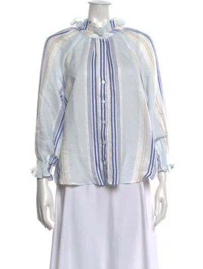 Pre-owned Finley Striped Long Sleeve Blouse In White