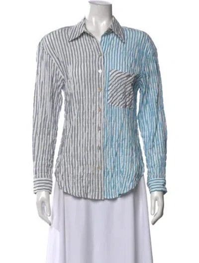 Pre-owned Finley Striped Long Sleeve Button-up Top In Blue