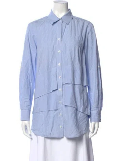 Pre-owned Finley Striped Long Sleeve Button-up Top In Blue