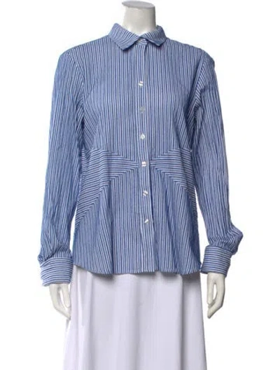 Pre-owned Finley Striped Long Sleeve Button-up Top In Blue