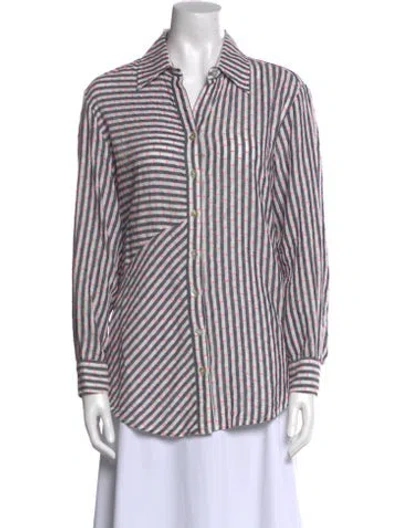 Pre-owned Finley Striped Long Sleeve Button-up Top In White