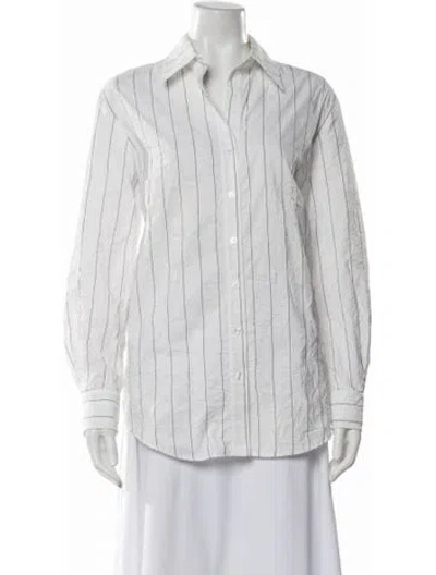 Pre-owned Finley Striped Long Sleeve Button-up Top In White