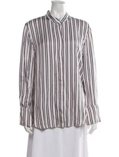 Pre-owned Finley Striped Long Sleeve Button-up Top In White