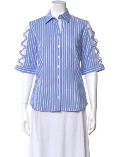 Pre-owned Finley Striped Short Sleeve Button-up Top In Blue
