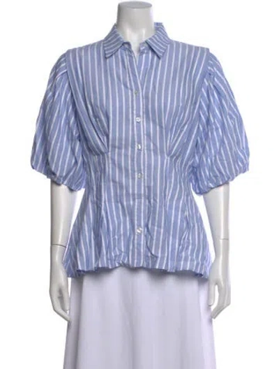 Pre-owned Finley Striped Short Sleeve Button-up Top In Blue