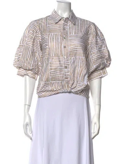 Pre-owned Finley Striped Short Sleeve Button-up Top In Blue