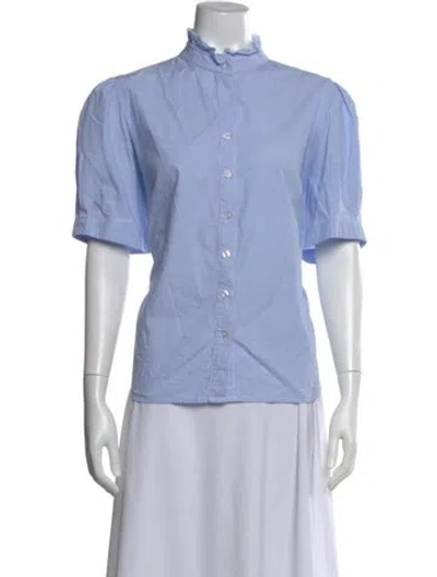 Pre-owned Finley Striped Short Sleeve Top In Blue