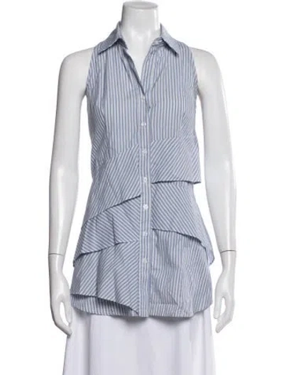 Pre-owned Finley Striped Sleeveless Button-up Top In Blue/white