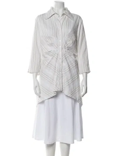 Pre-owned Finley Striped Three-quarter Sleeve Blouse In White