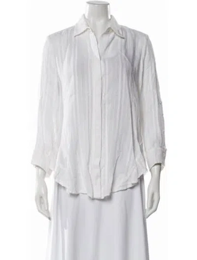 Pre-owned Finley Striped Three-quarter Sleeve Blouse In White