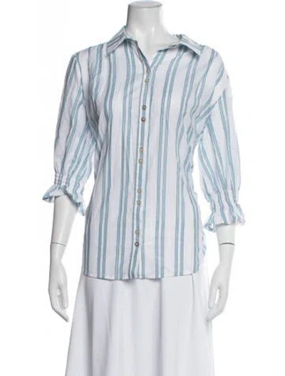 Pre-owned Finley Striped Three-quarter Sleeve Button-up Top In Blue