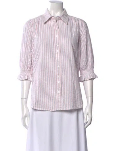 Pre-owned Finley Striped Three-quarter Sleeve Button-up Top In Multi