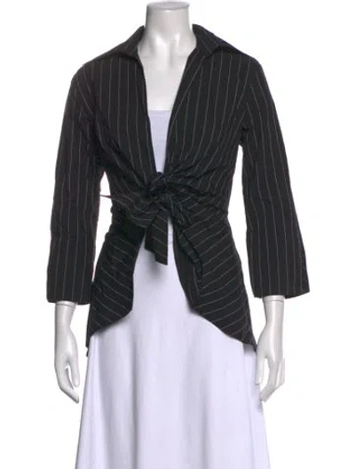Pre-owned Finley Striped Three-quarter Sleeve Top In Black