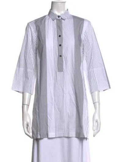 Pre-owned Finley Striped Three-quarter Sleeve Top In White
