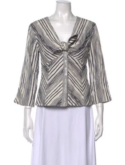 Pre-owned Finley Striped V-neck Blouse In Blue