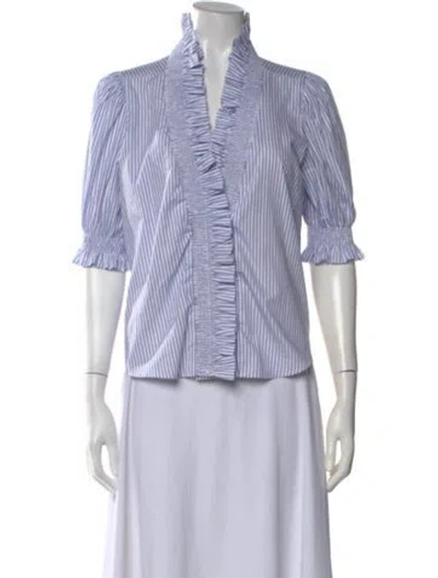 Pre-owned Finley Striped V-neck Blouse In Blue