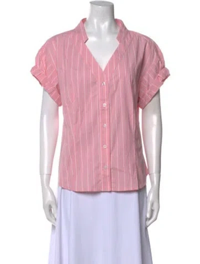 Pre-owned Finley Striped V-neck Button-up Top In Pink