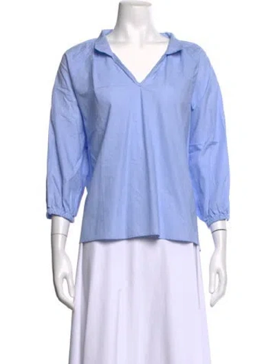 Pre-owned Finley Striped V-neck Top In Blue