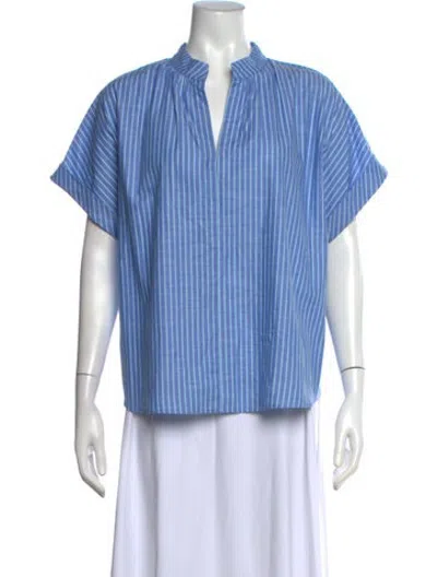 Pre-owned Finley Striped V-neck Top In Blue