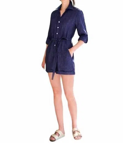 Finley Textured Jacquard Romper In Navy In Blue