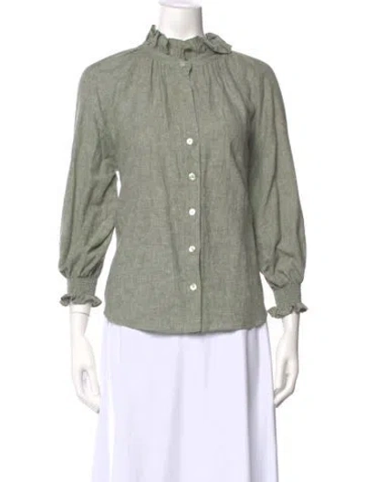 Pre-owned Finley Three-quarter Sleeve Blouse In Green