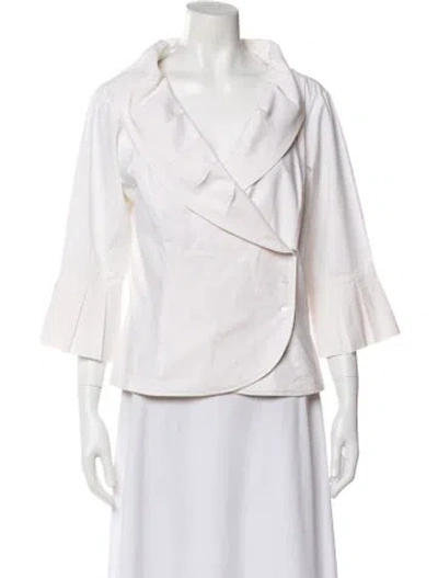 Pre-owned Finley Three-quarter Sleeve Blouse In White