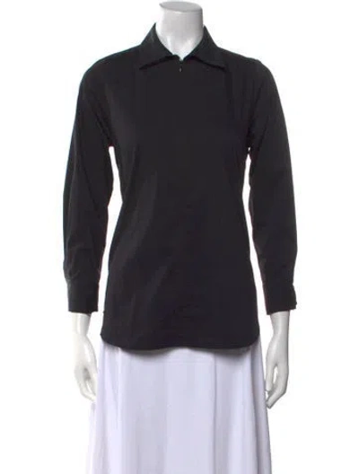 Pre-owned Finley Three-quarter Sleeve Button-up Top In Black