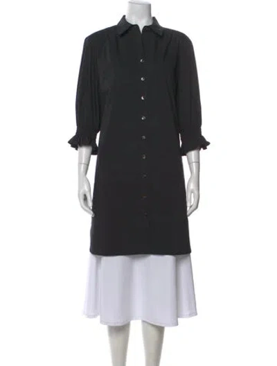 Pre-owned Finley Three-quarter Sleeve Button-up Top In Black