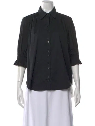 Pre-owned Finley Three-quarter Sleeve Button-up Top In Black