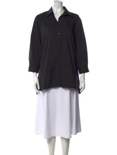 Pre-owned Finley Three-quarter Sleeve Button-up Top In Black