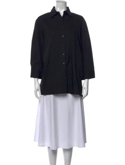 Pre-owned Finley Three-quarter Sleeve Button-up Top In Black