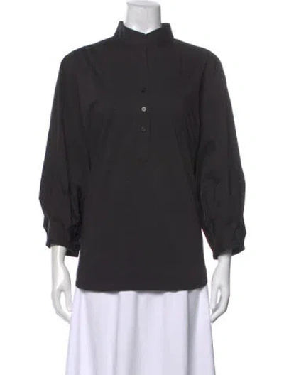 Pre-owned Finley Three-quarter Sleeve Button-up Top In Black