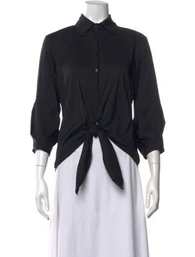 Pre-owned Finley Three-quarter Sleeve Button-up Top In Black