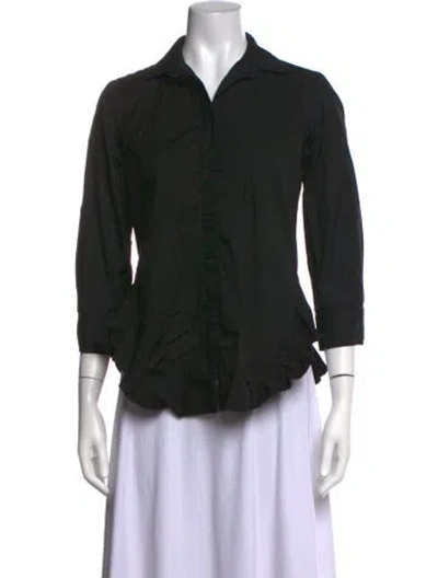 Pre-owned Finley Three-quarter Sleeve Button-up Top In Black