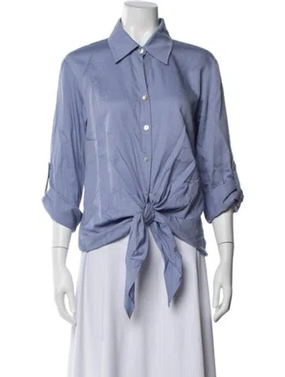 Pre-owned Finley Three-quarter Sleeve Button-up Top In Blue