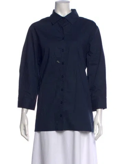 Pre-owned Finley Three-quarter Sleeve Button-up Top In Blue