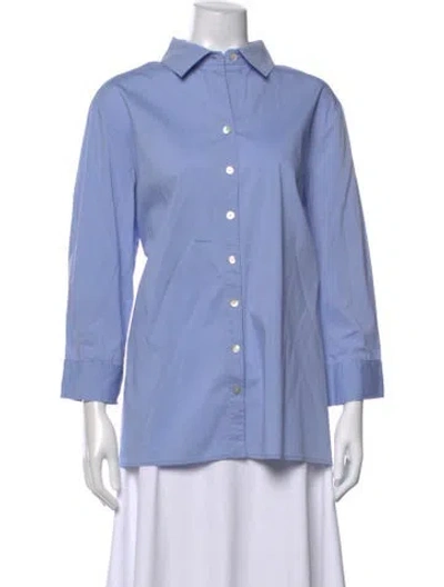 Pre-owned Finley Three-quarter Sleeve Button-up Top In Blue