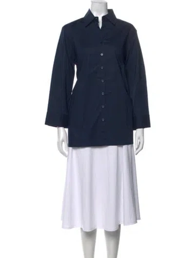 Pre-owned Finley Three-quarter Sleeve Button-up Top In Blue