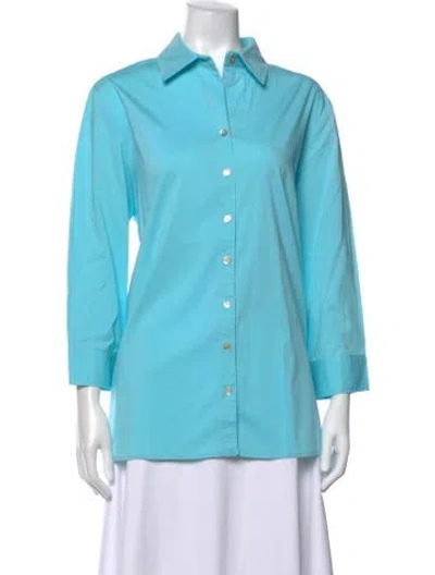 Pre-owned Finley Three-quarter Sleeve Button-up Top In Blue