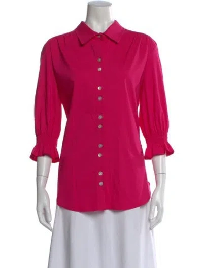 Pre-owned Finley Three-quarter Sleeve Button-up Top In Pink