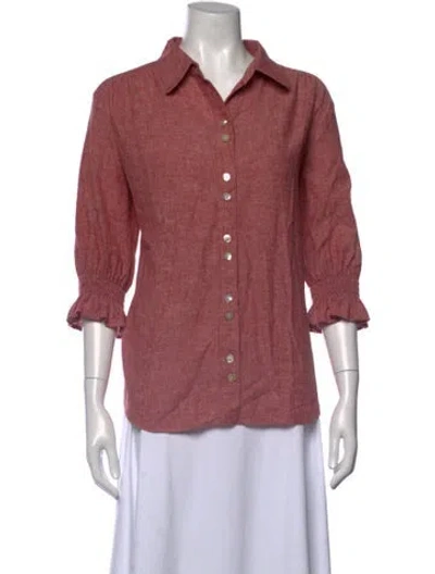 Pre-owned Finley Three-quarter Sleeve Button-up Top In Pink