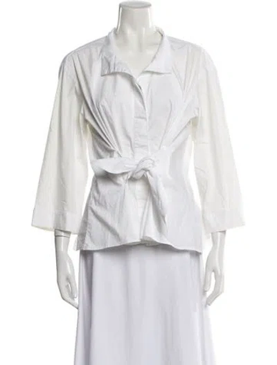 Pre-owned Finley Three-quarter Sleeve Button-up Top In White