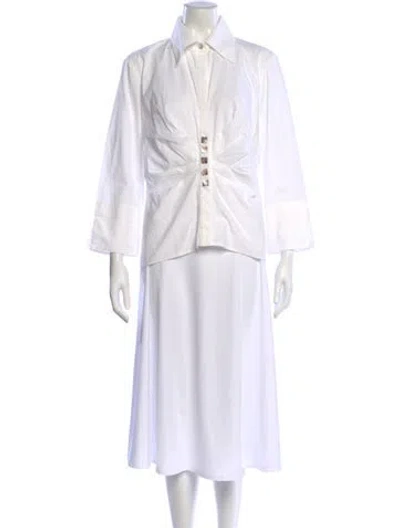 Pre-owned Finley Three-quarter Sleeve Button-up Top In White