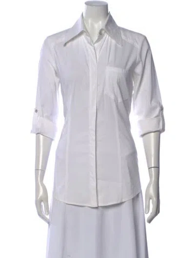 Pre-owned Finley Three-quarter Sleeve Button-up Top In White